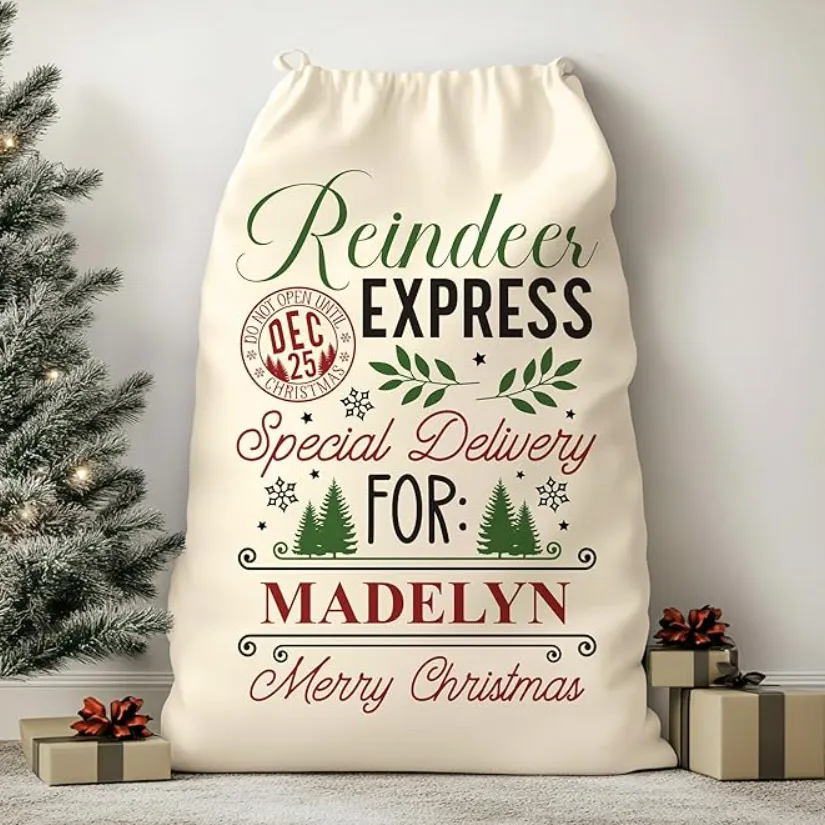 custom christmas drawstring gift bag - factory direct wholesale price - view 2