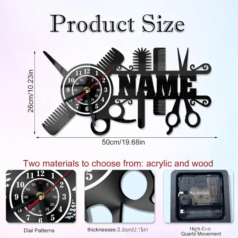 custom barber shop wall clock - custom color and size accepted - view 2