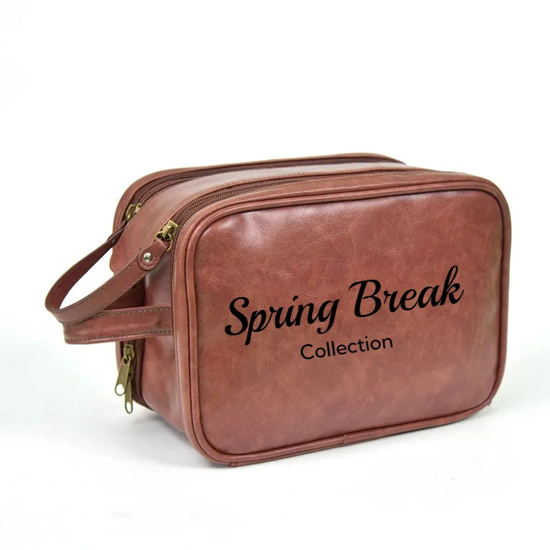 custom pu leather travel toiletry bag - trade show giveaway supplier - view 2