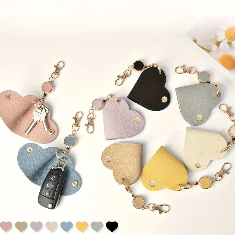 pu leather heart retractable key holder - trade show giveaway supplier - view 2