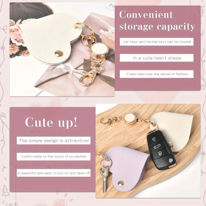 pu leather heart retractable key holder - trade show giveaway supplier - view 3