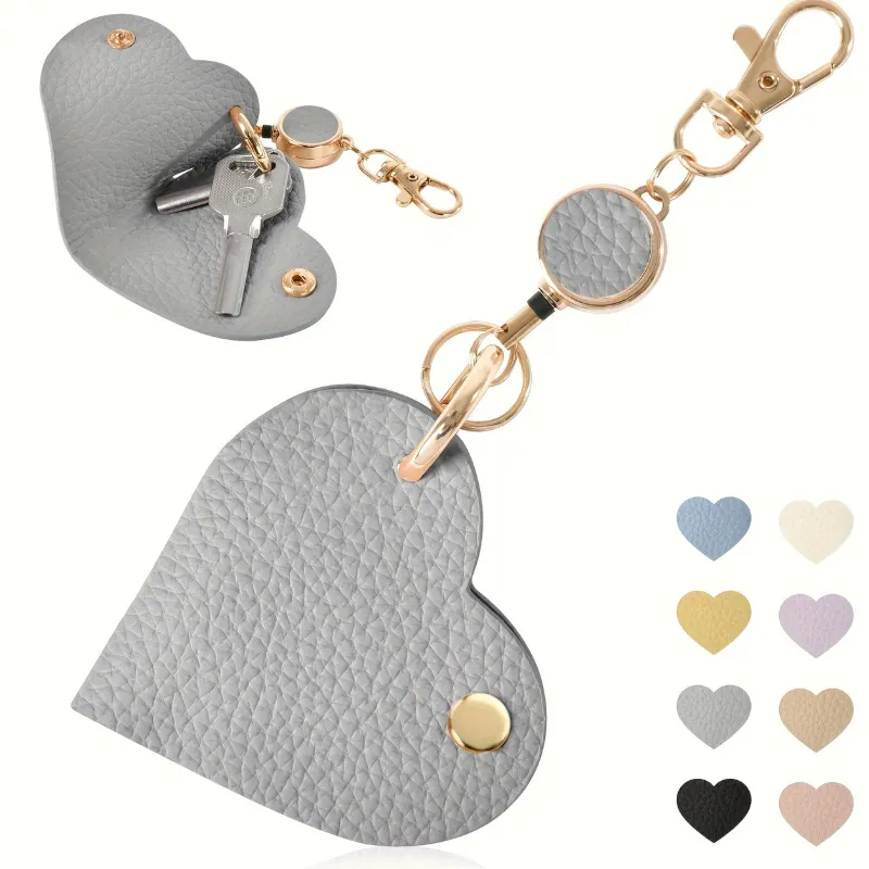 pu leather heart retractable key holder - trade show giveaway supplier - view 5