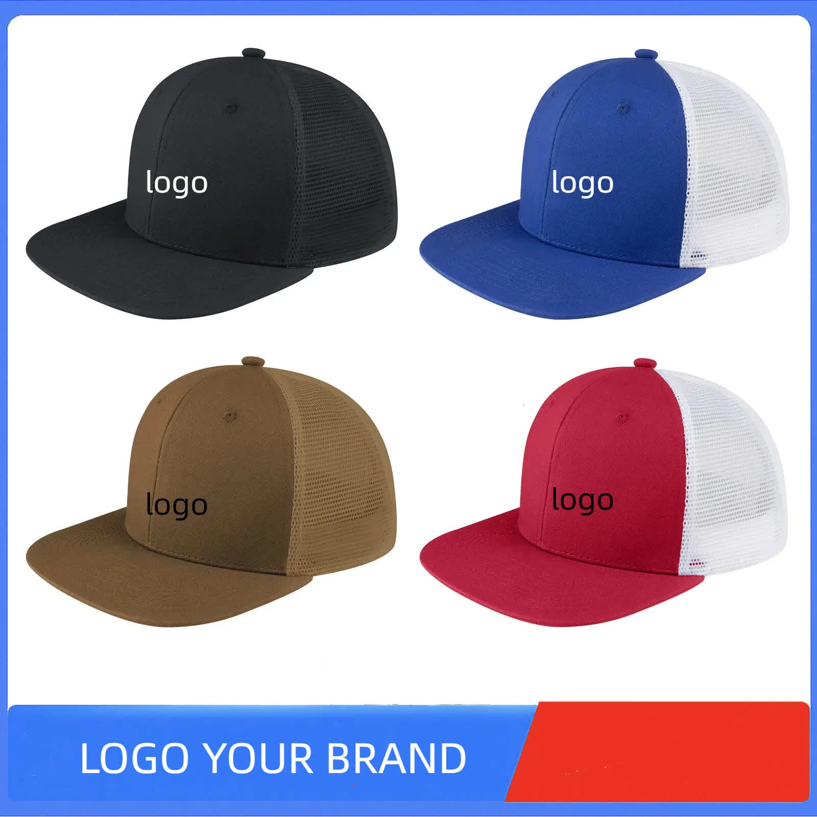 custom 6 panel flat brim trucker hat - BSCI certified manufacturer