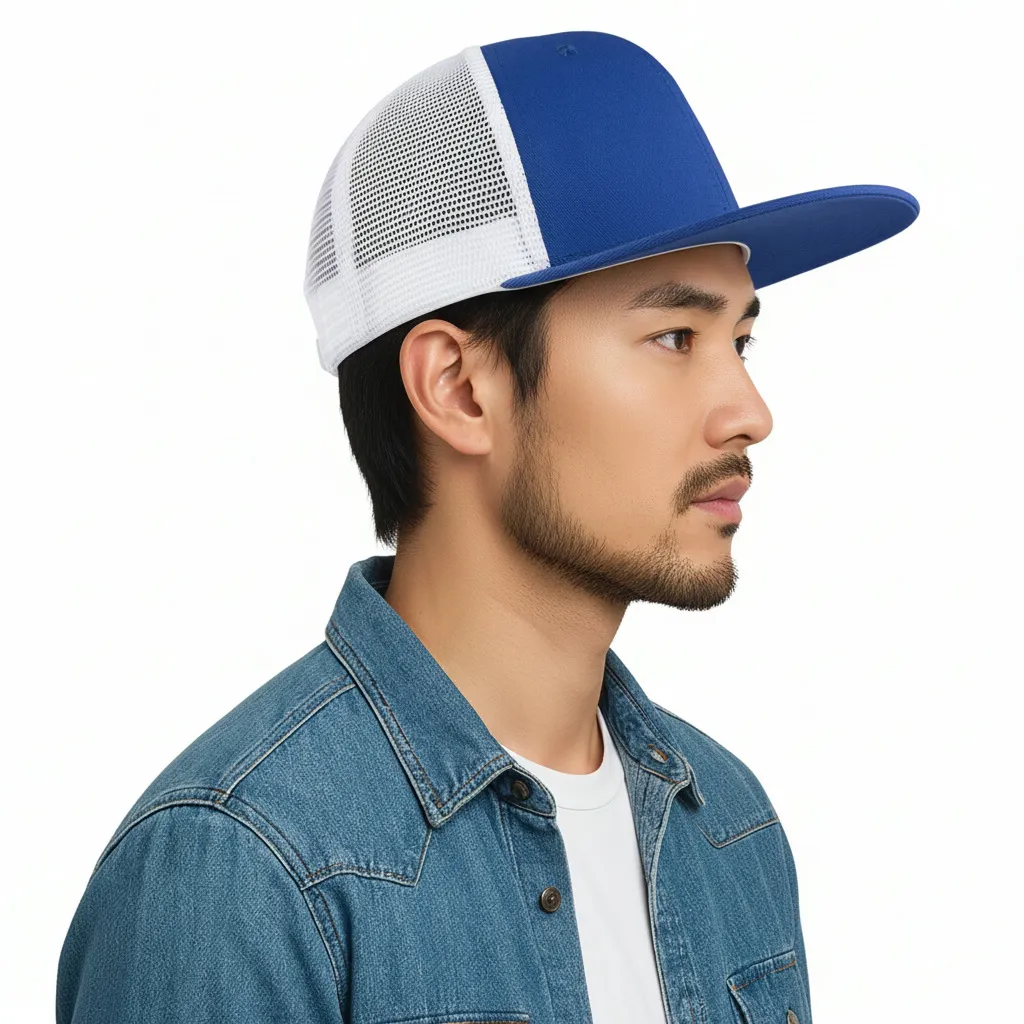 custom 6 panel flat brim trucker hat - BSCI certified manufacturer - view 4