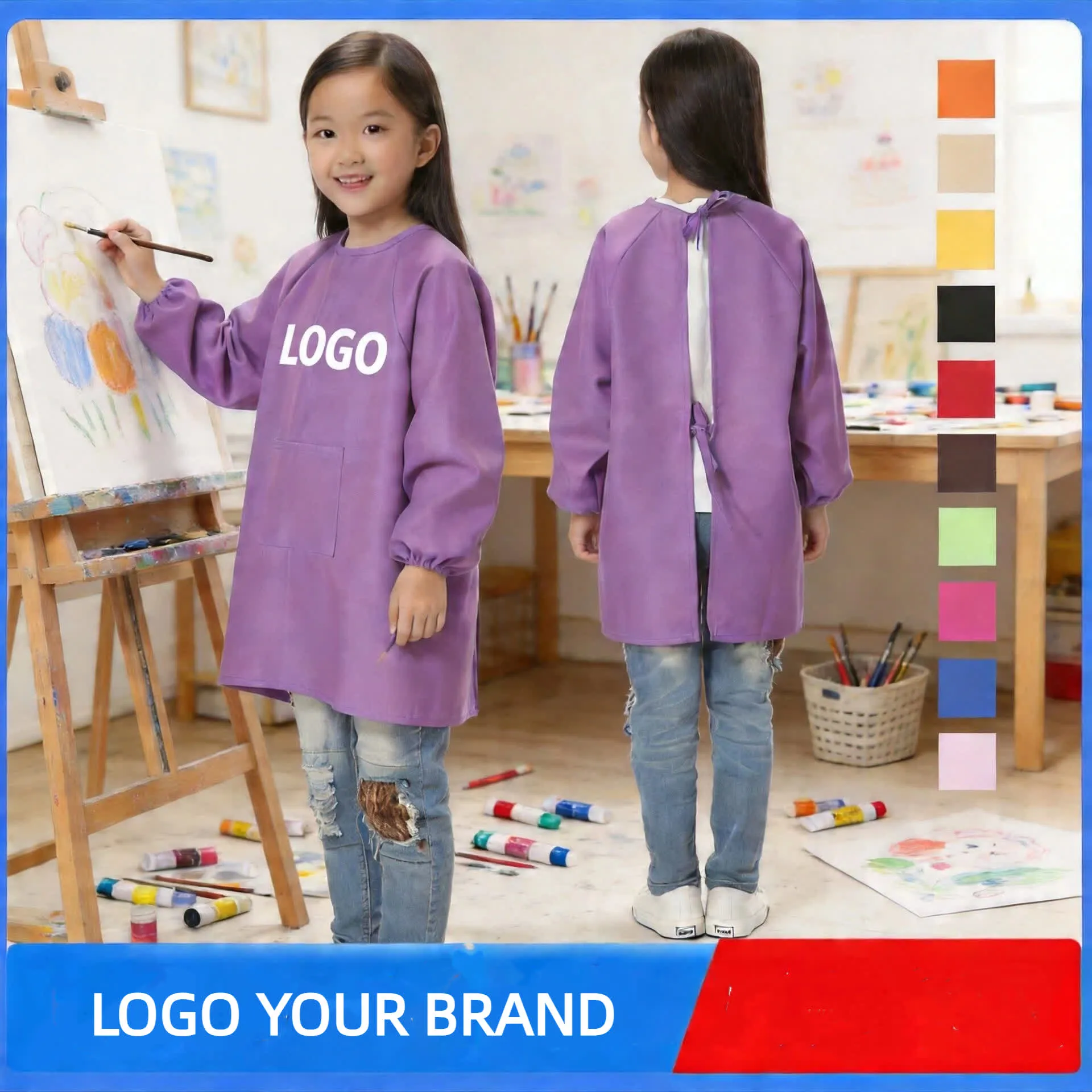 custom kids art smock apron - wholesale price for global buyers