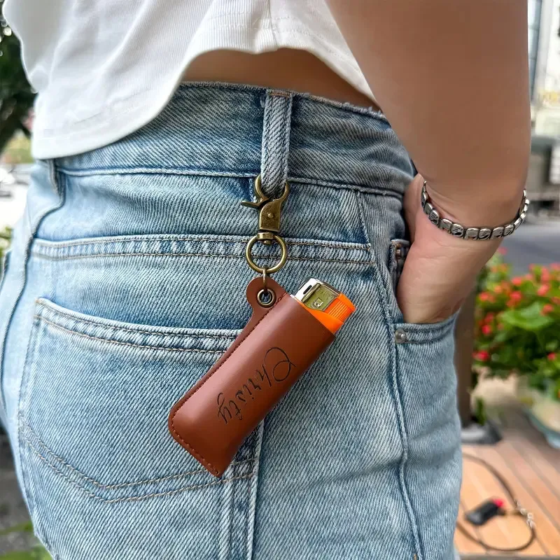 pu leather lighter holster keychain - custom color and size accepted
