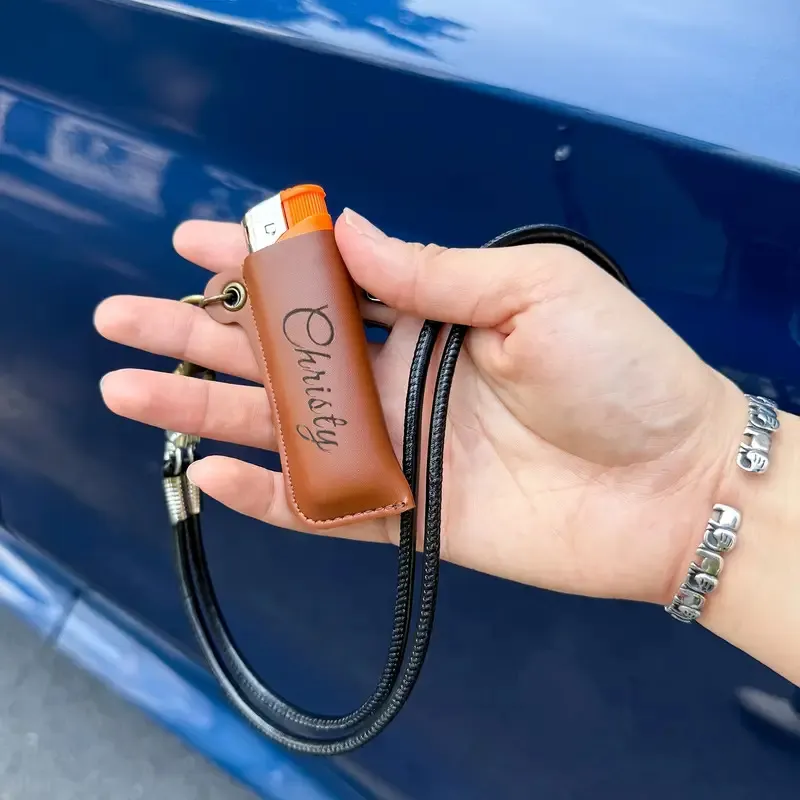 pu leather lighter holster keychain - custom color and size accepted - view 2