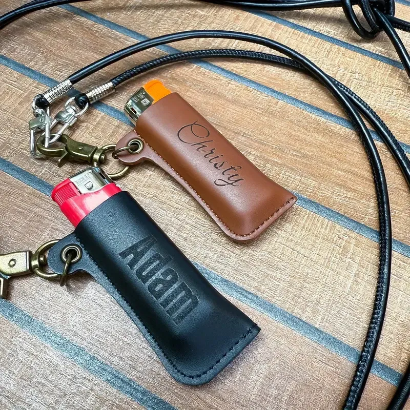 pu leather lighter holster keychain - custom color and size accepted - view 4
